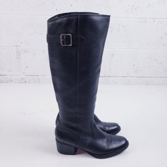 Matisse Shoes - Matisse Tundra Black Pebbled Leather Tall Pull On Riding Boots Buckle Size 7.5